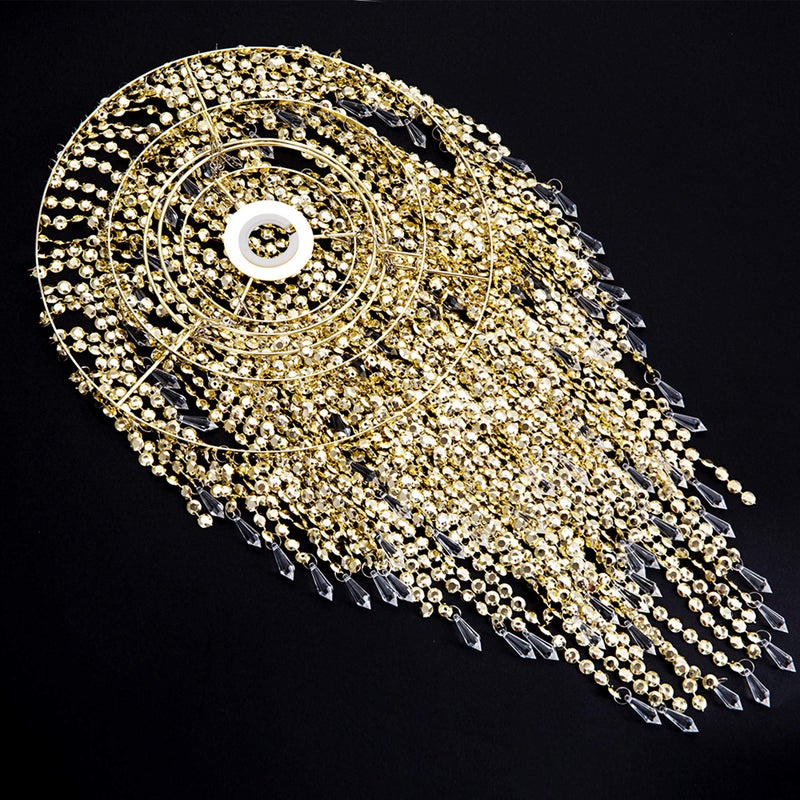 Waneway Acrylic Chandelier Shade, Ceiling Light Shade Beaded Pendant Lampshade with Crystal Beads and Gold Frame for Bedroom, Wedding or Party Decoration, Diameter 12.6 inches, 3 Tiers, Gold - Image 3